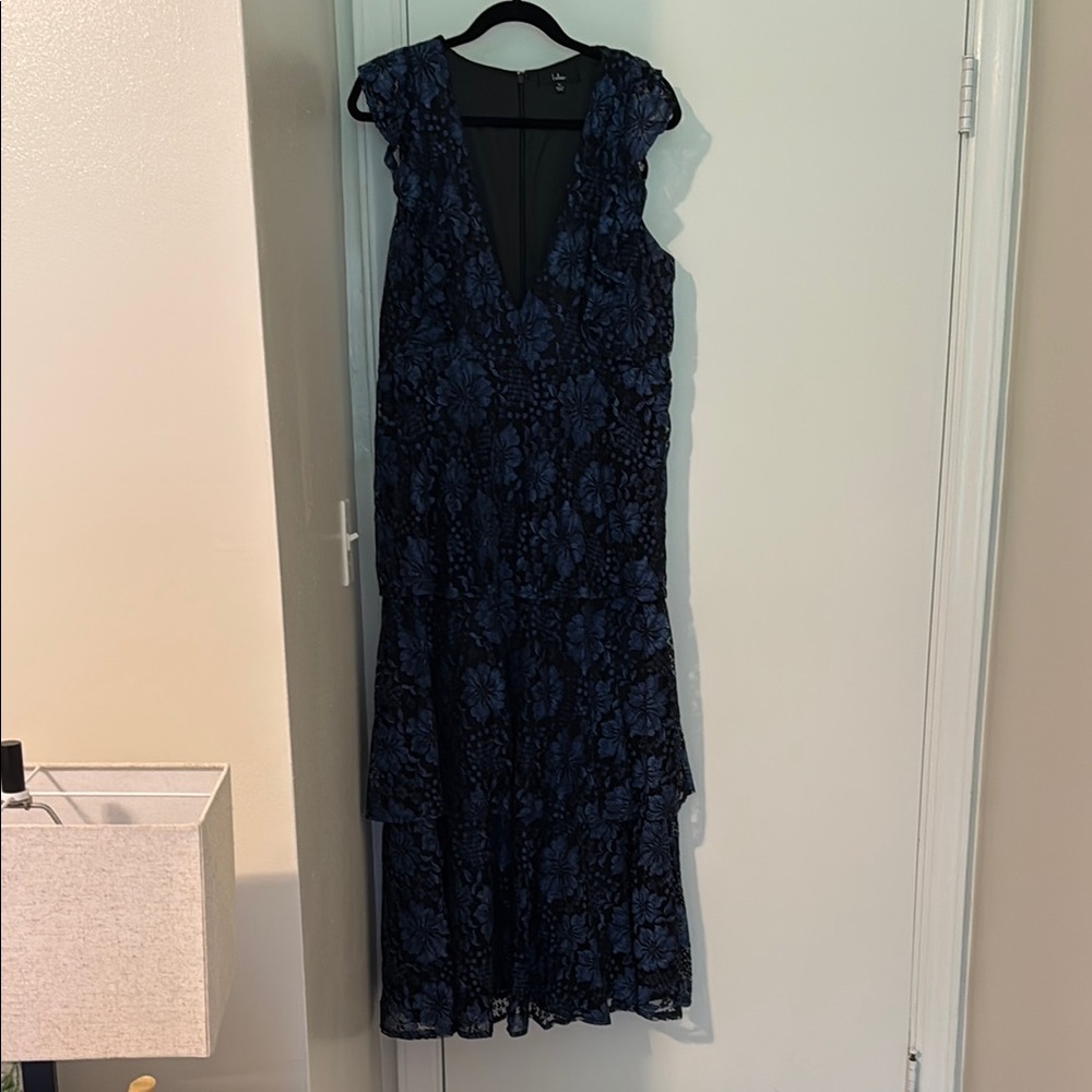 Lulu's Blue Flutter Sleeve V-Neck Gown
